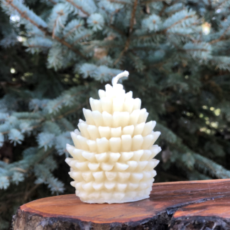 White Beeswax Candle Pine Cone 2.5" tall