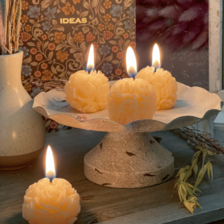 Rose Ball White Beeswax Candle