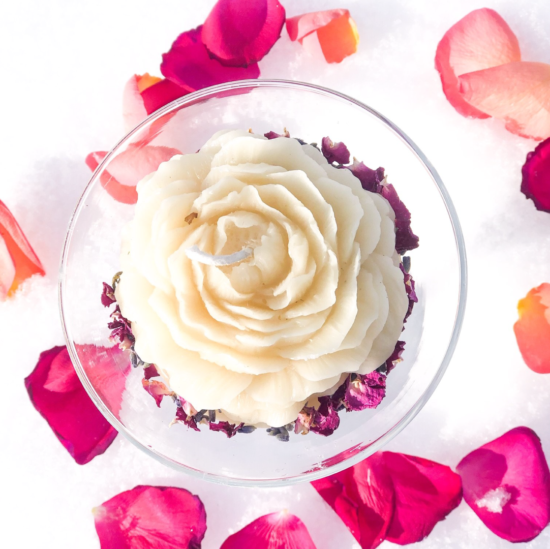 White Beeswax Peony Martini Glass Candle