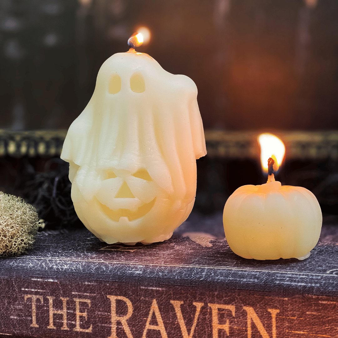 White Beeswax Nerdy Ghost Pumpkin Candle - Flights of Fancy HBC