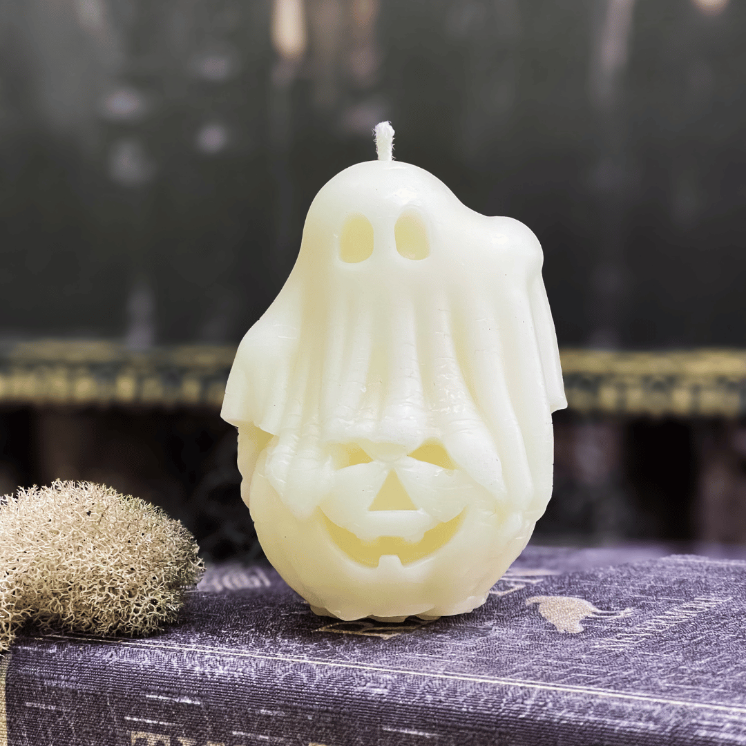 White Beeswax Nerdy Ghost Pumpkin Candle - Flights of Fancy HBC