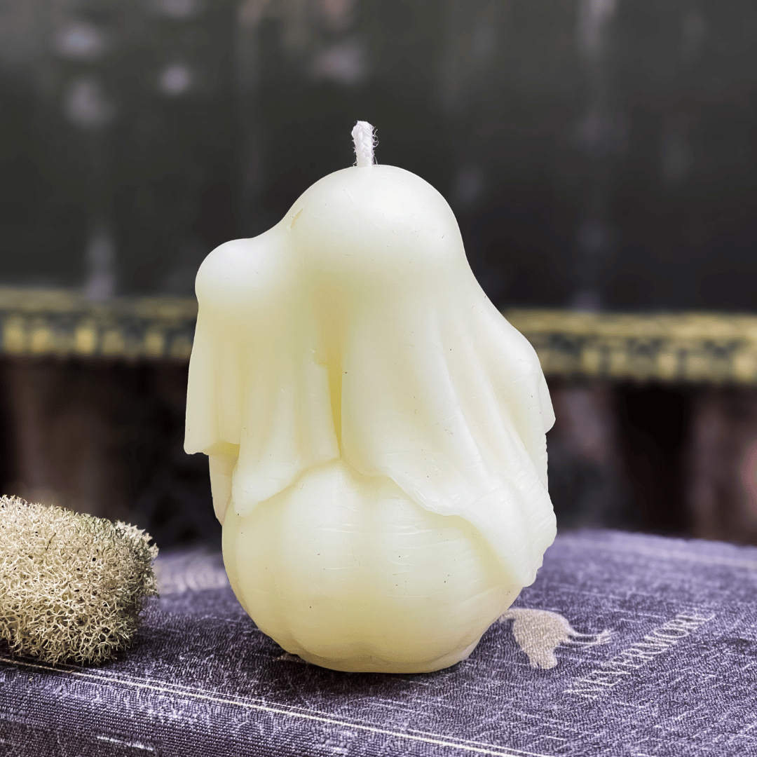 White Beeswax Nerdy Ghost Pumpkin Candle - Flights of Fancy HBC