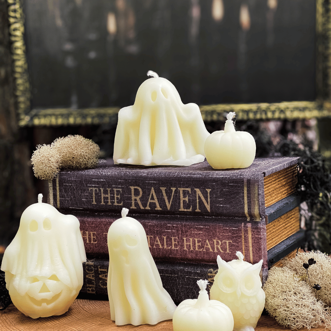White Beeswax Nerdy Ghost Pumpkin Candle - Flights of Fancy HBC